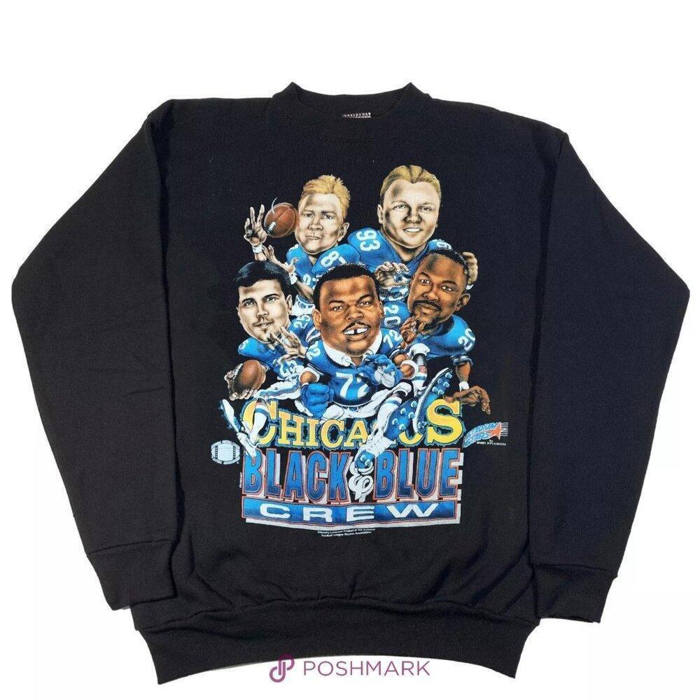 Rare Chicago Bears Black And Blue 90s Caricature Graphic Crewneck Sweatshirt